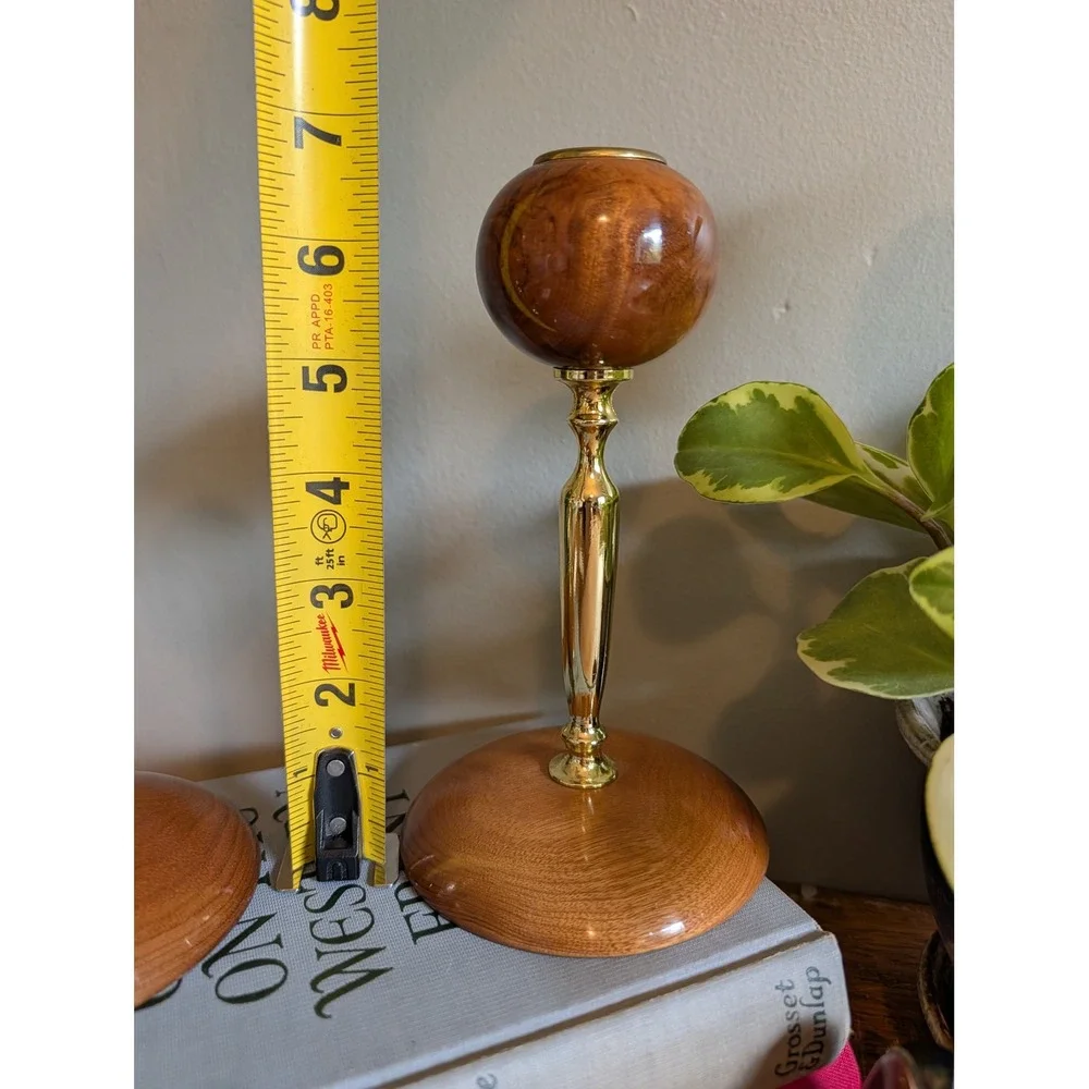 Vintage Myrtlewood Candlestick Pair Bandon Oregon Wood Gold Mid Century Modern